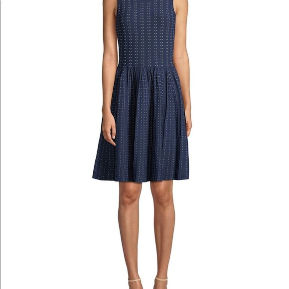 Milly Sleeveless Dot Dress w/ Pleated Skirt L NWT - Picture 3 of 8